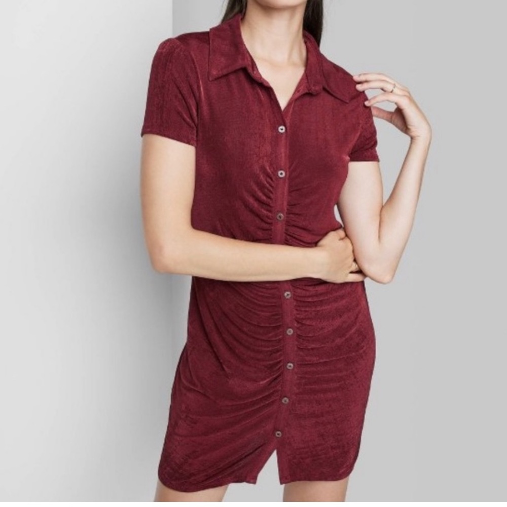 Wild Fable Women's Short Sleeve Button-Front Bodycon Dress  Color Berry Red  XL